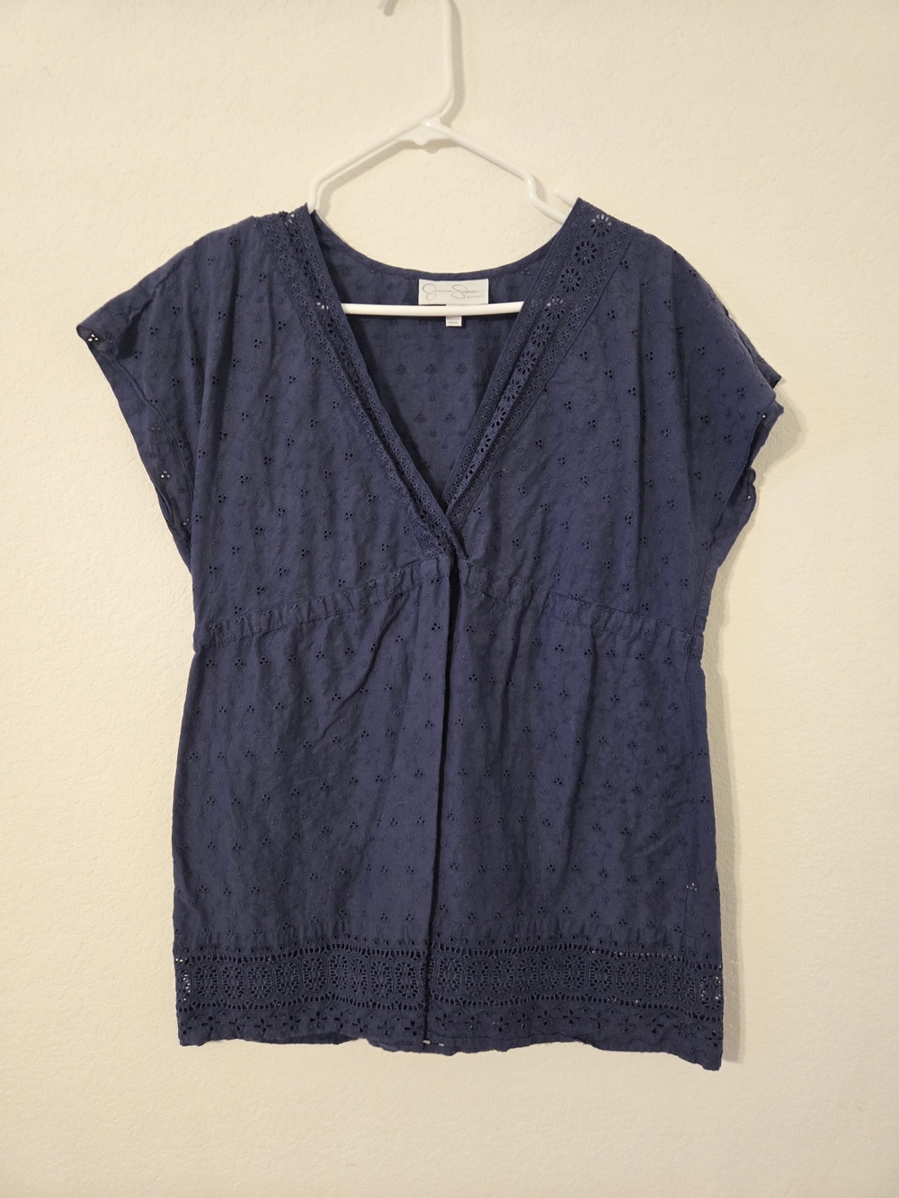 Jessica Simpson Maternity Navy Eyelet V-Neck Tunic